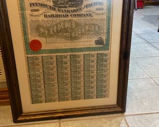 Plymouth Kankakee Pacific Railroad Company Stock certificates.