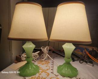 Pair old jadeite lamps in working condition