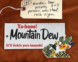 mountain dew porcelain rack sign w hillbilly