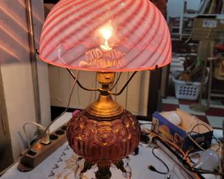 cranberry moon and star lamp with opalescent swirl shade