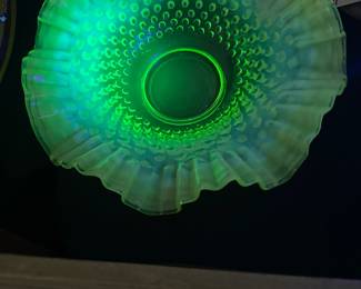 Fenton Topaz uranium / vaseline glass large bowl