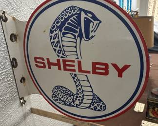 Shelby Ford Mustang porcelain flange 2 sided sign 