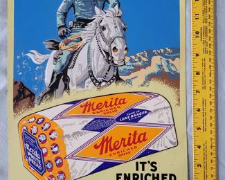 old embossed Merita bread sign w lone ranger in nice condition