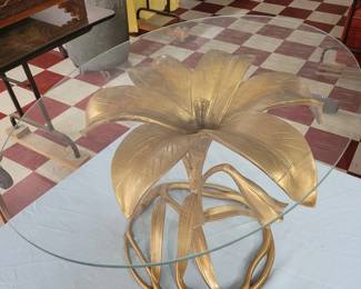 ARTHUR COURT mid century modern metal flower lily table w glass top