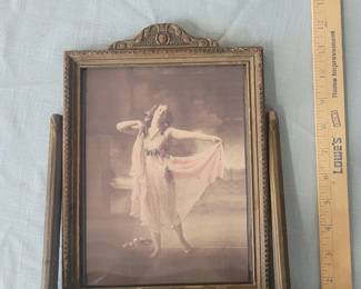 antique swinging picture frame w dancing girl