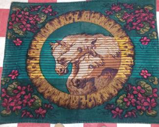 antique 1890-1910 wool buggy carriage robe / blanket with horses