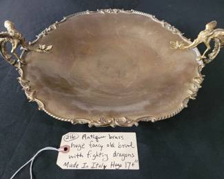 huge brass tray Made in Italy with fighting dragons handles