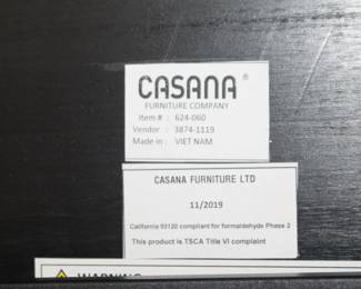 Casana furniture company tag for round coffee table.
