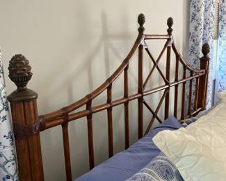 Vintage Fretwork Bamboo with Metal Pineapple Finials King Size Bed Frame $900