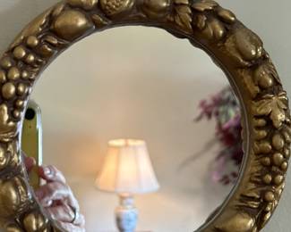 Small Carved Wood Fruit Mirror $30