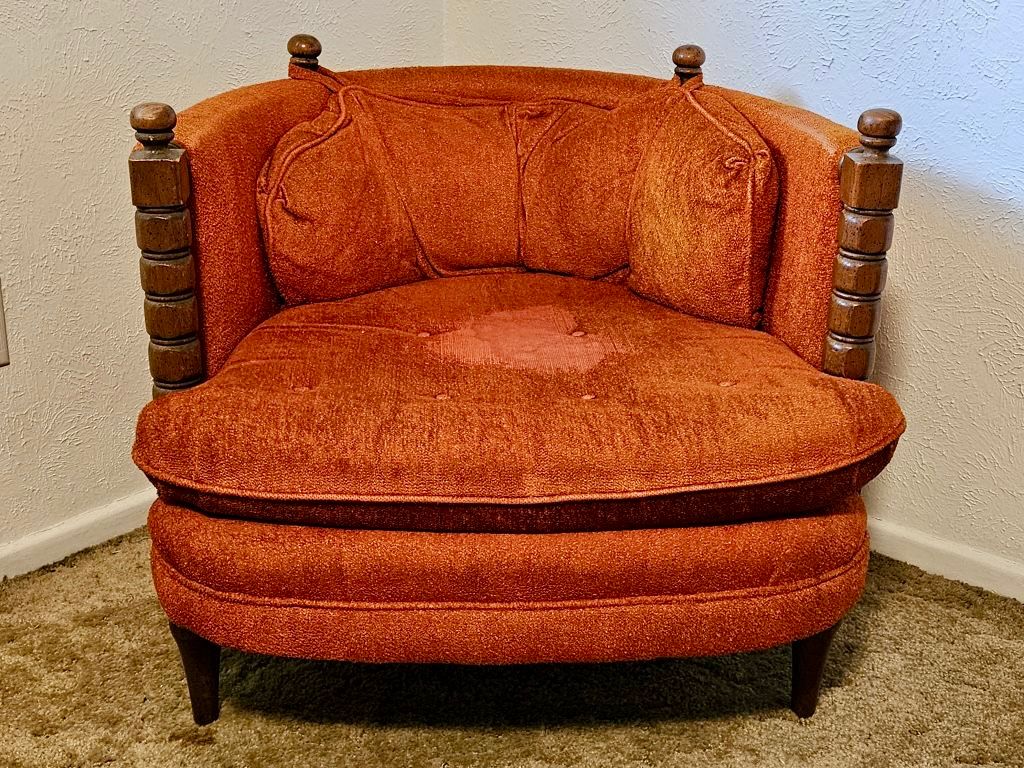 Mid Century Modern Round Orange Chenille Chair