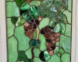 Green Grape & Vine Stained Glass Hanging Panel