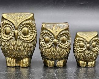 (3) Mid Century Decor: Brass Owls