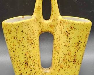 Signed Speckled Yellow Double Cone Pottery Vase