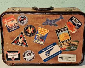 Vintage Suitcase w/ Retro Travel Stickers