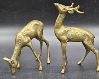 (2) Mid Century Brass Decor: Buck & Doe Deer