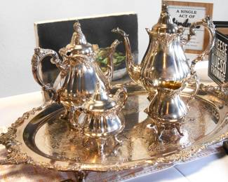 Wallace Silver Plate 5 Piece Baroque Set on Consignment in our space for a spectacular price.  Come get it!