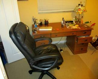 Personal secretarial desk and swivel chair and small office accessories