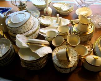 105 Piece Set of Lenox China. The Blue White Gilded  Tudor Pattern------ Flawless Rare and all there.
