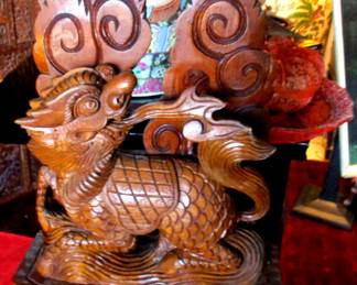 Carved Wood  Chinese spit fire dragon