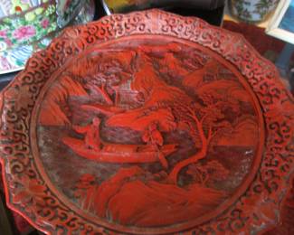 Cinnabar Carved Plate