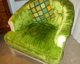 Mid Century Green Velvet Lounge Chairs   (2)