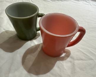 Fire King rare pink and green mugs