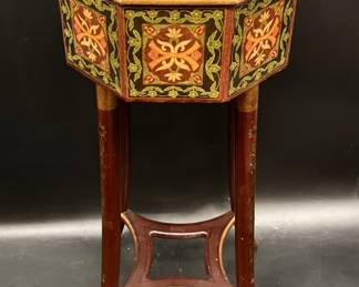Vintage Asian Inlaid Wood Octagonal Box on Stand