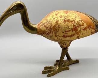 Mid Century Brass & Carved Wood Seagull from Italy
