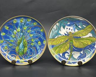 Art Nouveau Peacock & Dragonfly Salad Plates 