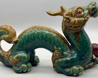 hinese Large Scale Green w/ Gold Cloisonné Dragon
