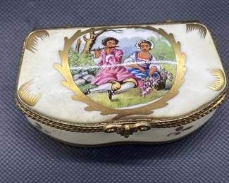 Vintage Porcelain & Brass Trinket Box