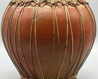 Vtg. Southeast Asia Rope Wrapped Pottery Jug Vase