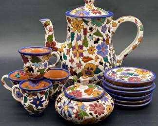 (12) Glazed Pottery Coffee Set from Paraguay:
