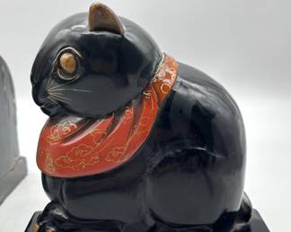  Vintage Japanese Black Cat Bookends