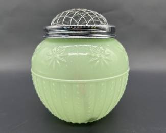 Vintage Jadeite Glass Flower Frog Jar Vase