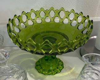 Vintage Westmorland Green Glass Pedestal Dish 