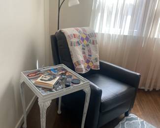 Leather recliner 
End table 