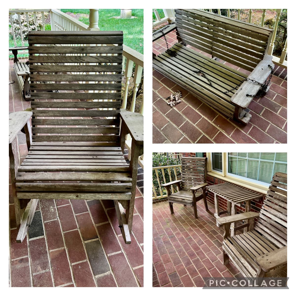 Swing -$75
Chairs & table $100
Rocking chair -$50