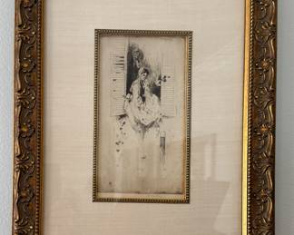 "Mary," David Young Cameron (British, 1870-1940. Pencil on Paper. Measures 4.75" x 8.25" without Frame. Photo 1 of 2.