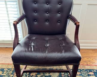 Leather Tufted Back & Seat Arm Chair with Nailhead Trim.