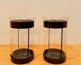 Pair of Metal and Glass Hurricanes.