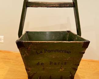 Vintage La Pommeraie de Paris Apple Wood Bucket with Handle. Photo 1 of 3.