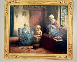 "String Beads," Cornelis Christiaan Swann. Oil on Canvas. Measures 25" x 30" Not Including Frame. Circa 1910. Photo 1 of 2.