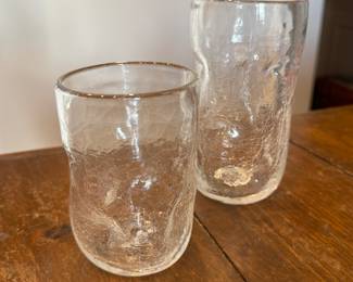 Pair of Blenko Clear Crackle Glass Glasses.