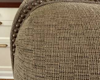 Pair of Plunkett Home Furnishings Tight Back Lounge Chairs with Nail Head Trim and Turned Wood Feet. Measures 40" W x 38" D x 38" H. Photo 3 of 5.