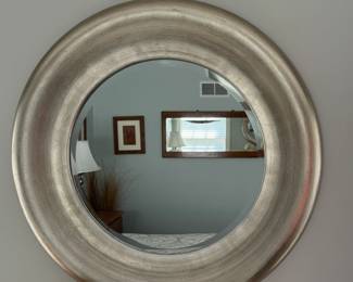 Silver Gilt Oval Mirror. Measures 32" D.