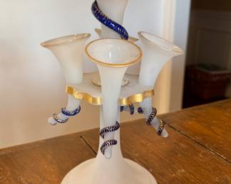 Antique Opaline Candelabra Style Vase with Serpent Detail. Photo 1 of 4.