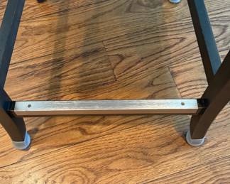 Faux Leather Upholstered Counter Stools with Brass Foot Rests - 3 Available. 24" Seat Height. Photo 3 of 3.