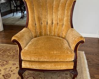 Pair of Velvet Upholstered Chippendale-Stye Channel Back Arm Chairs. Each Measures 32" W x 34" D. Photo 1 of 3.